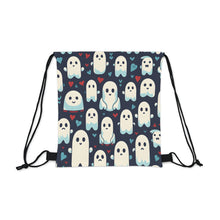 DistinctInk Drawstring Bag / Backpack with Skelephants and Ghostly Ghouls Design for Halloween