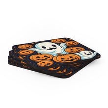 DistinctInk (Set of 4) Corkwood Coasters with The Ghostly Skeleton PumpkinDesign for Halloween