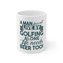 DistinctInk Glossy White Coffee / Tea Mug - Live By Golfing Alone Need Beer Too