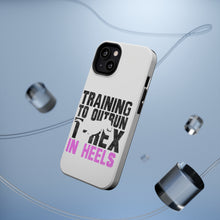 DistinctInk ToughCase for Apple iPhone, Compatible with MagSafe Charging - Training to Outrun T-Rex in Heels