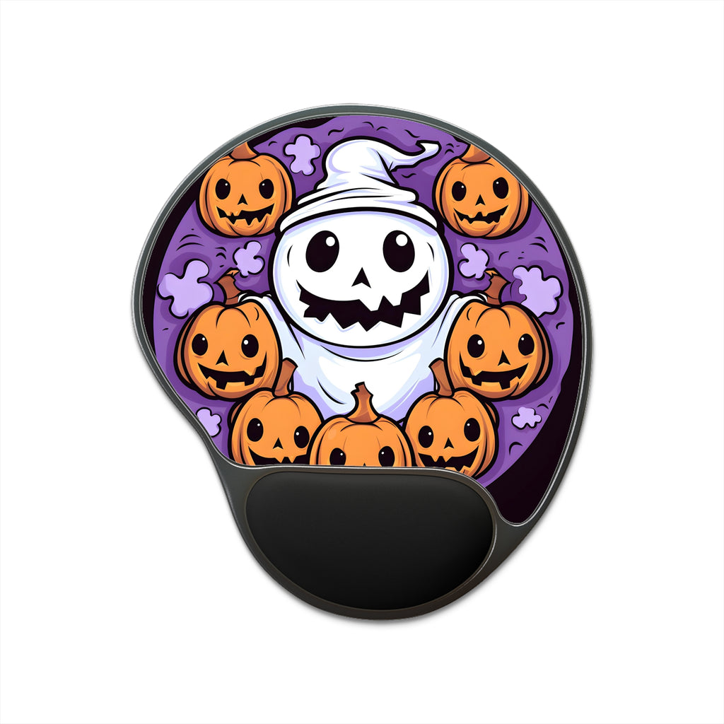 Mouse Pad with Wrist Rest with Ghost Skeleton Pumpkins Design for Halloween