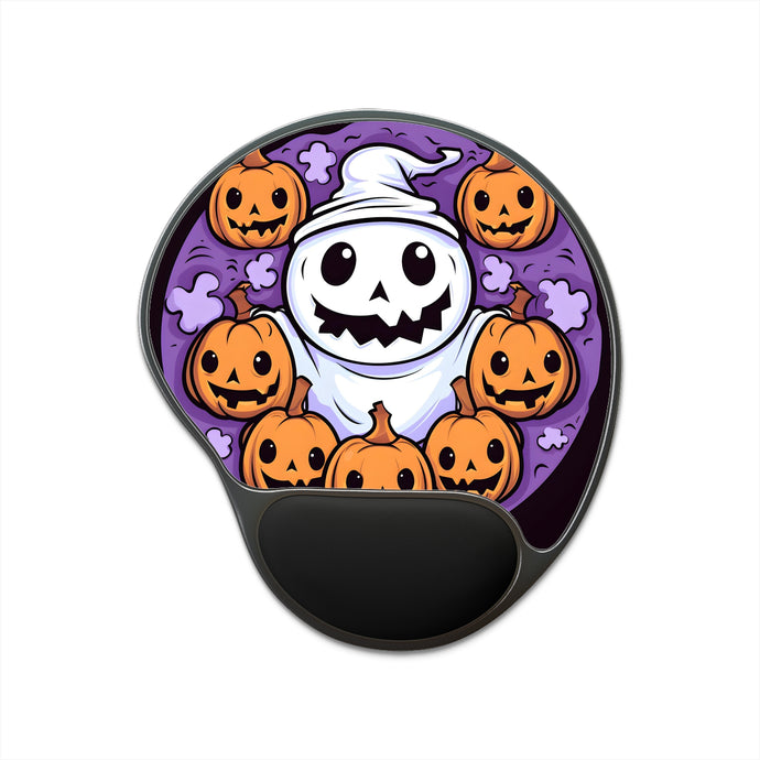 DistinctInk Mouse Pad with Wrist Rest  with Ghost Skeleton Pumpkins Design for Halloween