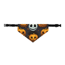 DistinctInk Adjustable Pet Banana Collar with Ghastly Skeleton Pumpkins Design for Halloween