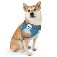 DistinctInk Adjustable Pet Banana Collar with Ghost Skeleton Pumpkin Pattern Design for Halloween