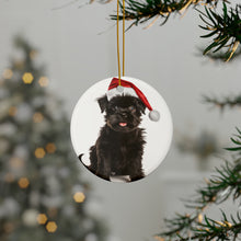 DistinctInk Hanging Ceramic Christmas Tree Ornament with Gold String - Great Gift/Present - 2 3/4 inch Diameter - Affenpinscher Puppy Design