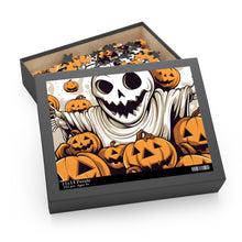 DistinctInk Jigsaw Puzzle with Ghostly Skeleton and Pumpkins Design for Halloween