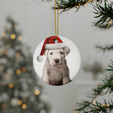DistinctInk Hanging Ceramic Christmas Tree Ornament with Gold String - Great Gift/Present - 2 3/4 inch Diameter - Dogo Argentino Puppy Design