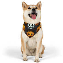 DistinctInk Adjustable Pet Banana Collar with Ghastly Skeleton Pumpkins Design for Halloween