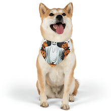 DistinctInk Adjustable Pet Banana Collar with Ghost Skeleton Pumpkins Pattern Design for Halloween