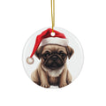 Hanging Ceramic Christmas Tree Ornament with Gold String - Pug Puppy Drawing Design