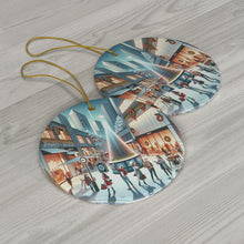 DistinctInk Hanging Ceramic Christmas Tree Ornament Charm with Gold String - Great Gift/Present - 2 3/4 inch Diameter - Modern Urban Holiday Chic