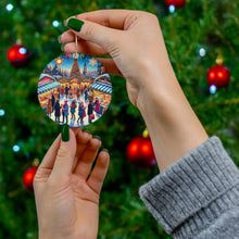 DistinctInk Hanging Ceramic Christmas Tree Ornament Charm with Gold String - Great Gift/Present - 2 3/4 inch Diameter - Winter Market of Celebrations