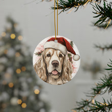 DistinctInk Hanging Ceramic Christmas Tree Ornament with Gold String - Great Gift/Present - 2 3/4 inch Diameter - Clumber Spaniel Design