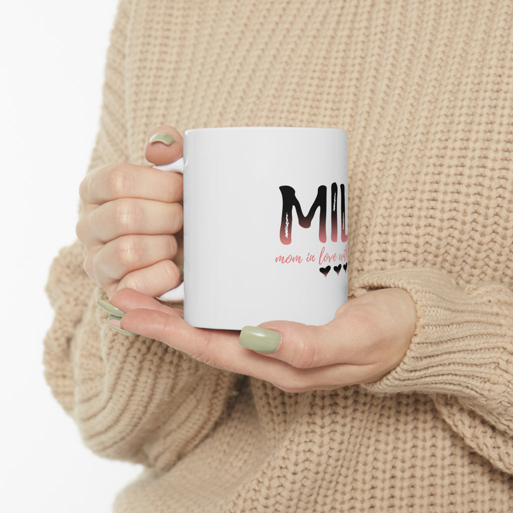 Glossy White Coffee / Tea Mug - MILF Mom in Love with Fitness, view 10