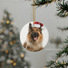 DistinctInk Hanging Ceramic Christmas Tree Ornament with Gold String - Great Gift/Present - 2 3/4 inch Diameter - Belgian Tervuren Design