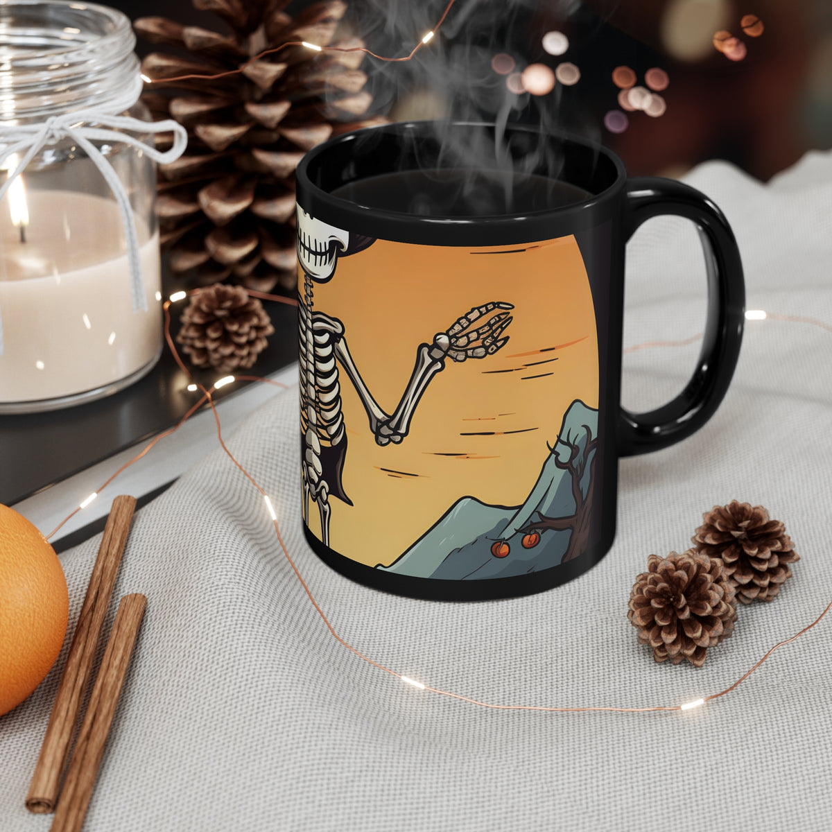 Black Coffee Mug - Skelefun Halloween for Halloween, view 4