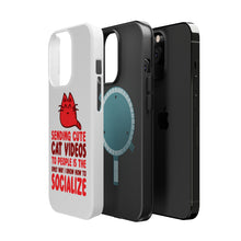 DistinctInk ToughCase for Apple iPhone, Compatible with MagSafe Charging - Sending Cute Cat Videos How I Socialize