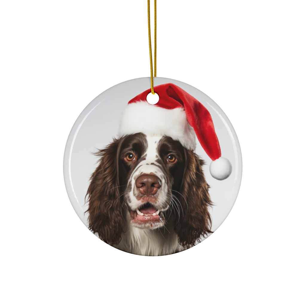 Hanging Ceramic Christmas Tree Ornament with Gold String - English Springer Spaniel Design