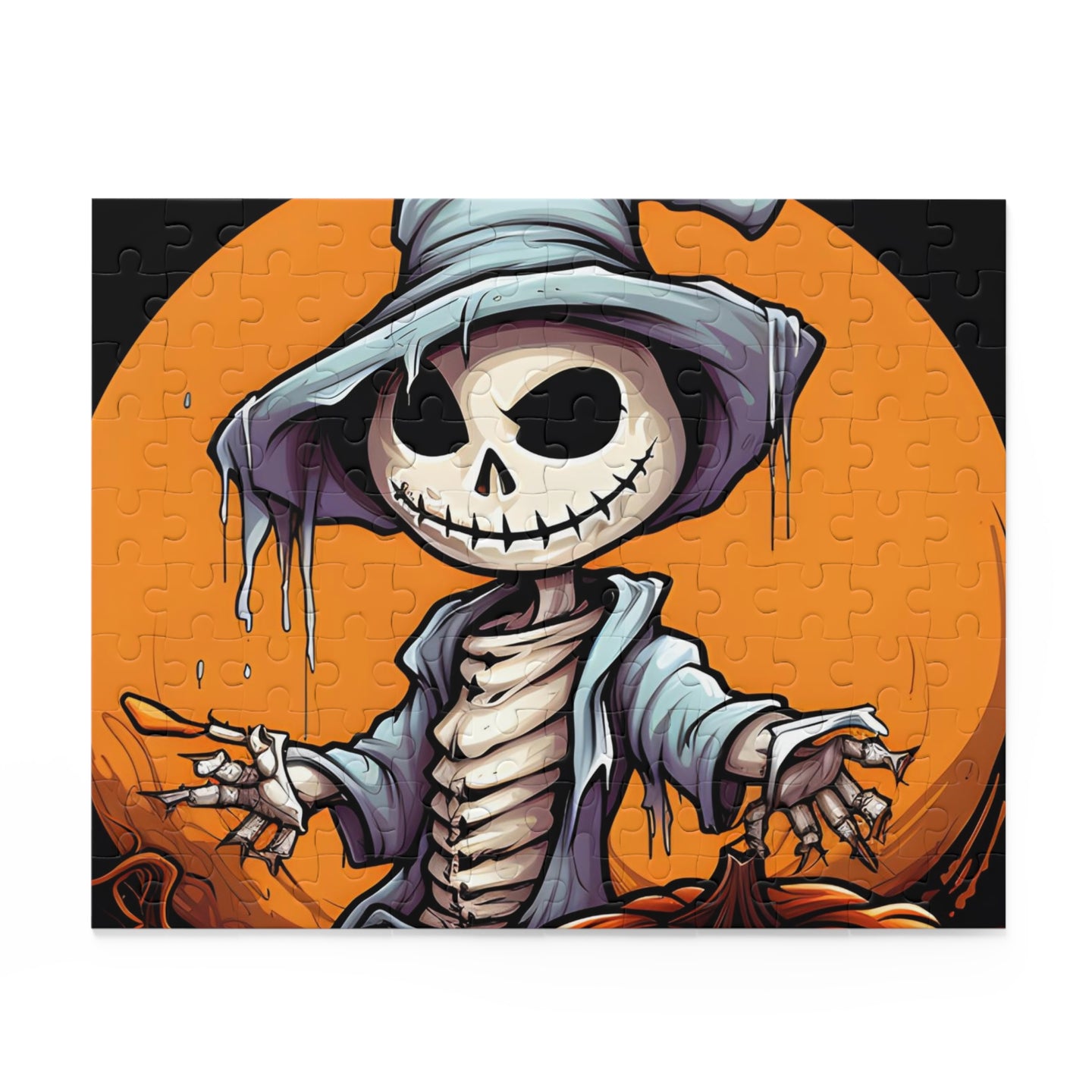 DistinctInk Jigsaw Puzzle with Haunted Jack-O'-Skeleton Design for Halloween