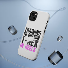 DistinctInk ToughCase for Apple iPhone, Compatible with MagSafe Charging - Training to Outrun T-Rex in Heels