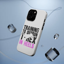DistinctInk ToughCase for Apple iPhone, Compatible with MagSafe Charging - Training to Outrun T-Rex in Heels
