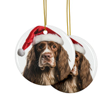DistinctInk Hanging Ceramic Christmas Tree Ornament with Gold String - Great Gift/Present - 2 3/4 inch Diameter - Cocker Spaniel Design