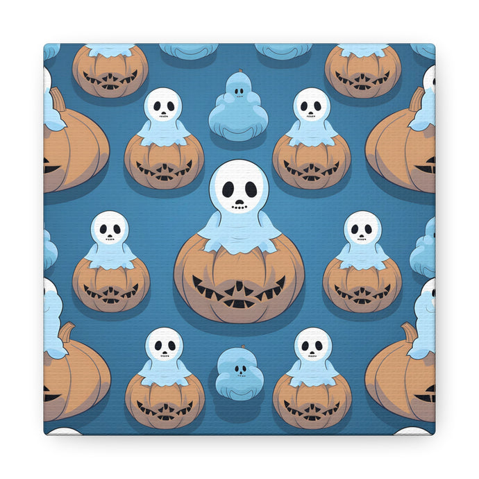 DistinctInk Canvas Wall Art with Ghost Skeleton Pumpkin Pattern for Halloween