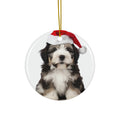 Hanging Ceramic Christmas Tree Ornament with Gold String - Polish Lowland Sheepdog Puppy Design