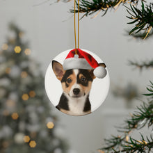 DistinctInk Hanging Ceramic Christmas Tree Ornament with Gold String - Great Gift/Present - 2 3/4 inch Diameter - Canaan Dog Puppy Design