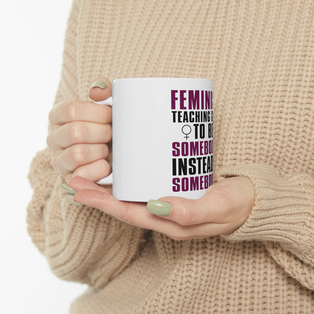 Glossy White Coffee / Tea Mug - Feminism - Somebodies vs Somebody's, view 10