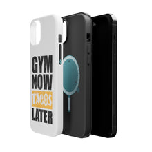 DistinctInk ToughCase for Apple iPhone, Compatible with MagSafe Charging - Gym Now Tacos Later