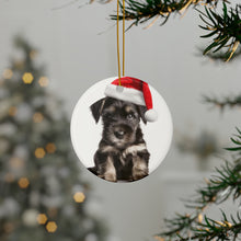DistinctInk Hanging Ceramic Christmas Tree Ornament with Gold String - Great Gift/Present - 2 3/4 inch Diameter - Standard Schnauzer Puppy Design
