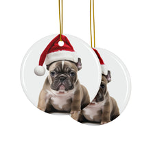 DistinctInk Hanging Ceramic Christmas Tree Ornament with Gold String - Great Gift/Present - 2 3/4 inch Diameter - French Bulldog Puppy Design