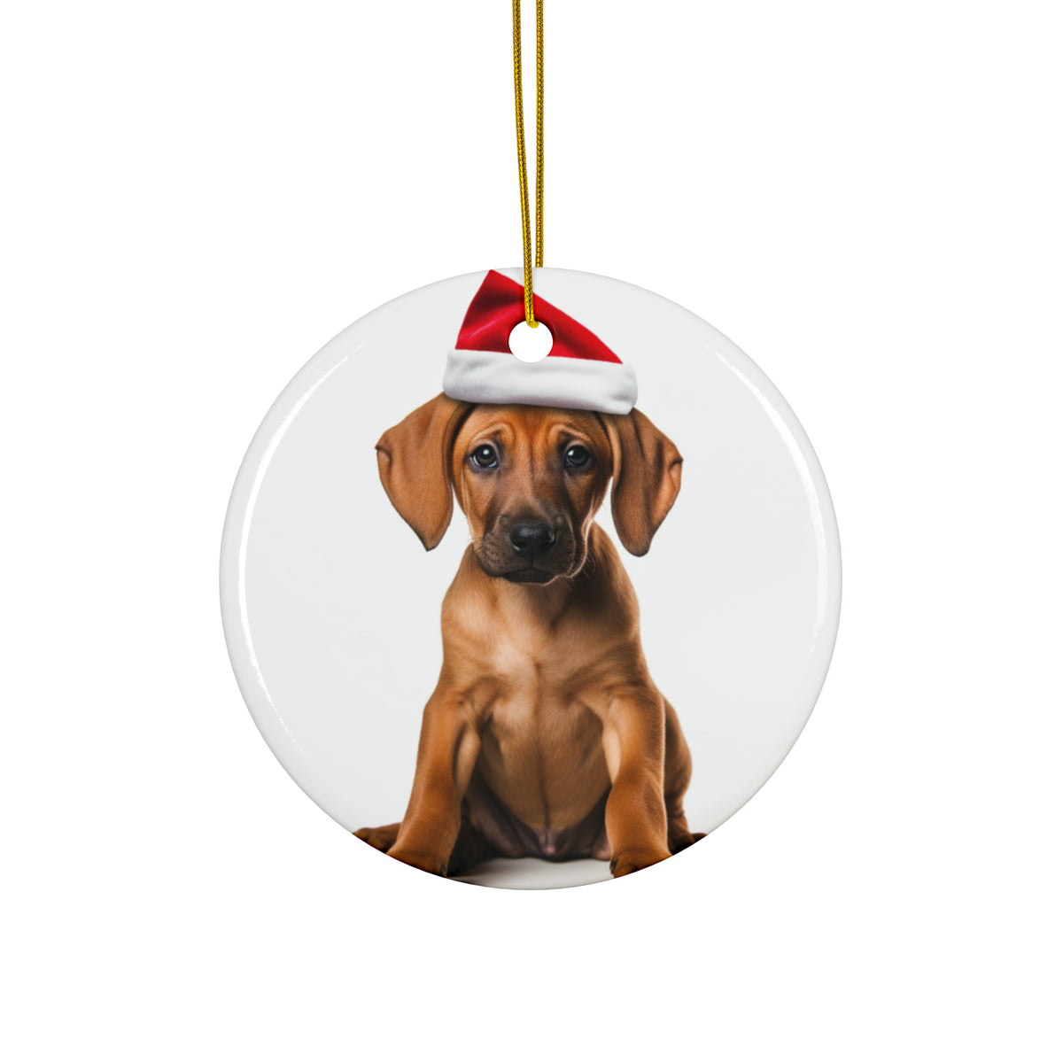 Hanging Ceramic Christmas Tree Ornament with Gold String - Rhodesian Ridgeback Puppy Design