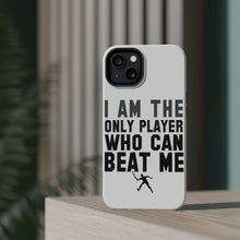 DistinctInk ToughCase for Apple iPhone, Compatible with MagSafe Charging - I Am The Only Player Who Can Beat Me Tennis