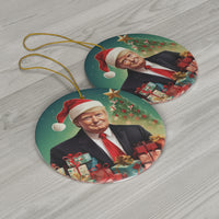 DistinctInk Hanging Ceramic Christmas Tree Ornament Charm with Gold String - Great Gift/Present - 2 3/4 inch Diameter - Trump's Festive Christmas Gifts