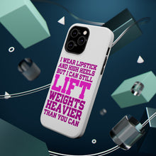 DistinctInk ToughCase for Apple iPhone, Compatible with MagSafe Charging - Lipstick & High Heels Can Life Weights Heavier