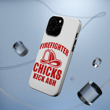 DistinctInk ToughCase for Apple iPhone, Compatible with MagSafe Charging - Firefighter Chicks Kick ASH