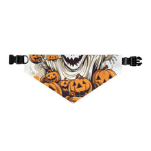 DistinctInk Adjustable Pet Banana Collar with Ghostly Skeleton and Pumpkins Design for Halloween