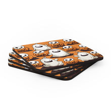 DistinctInk (Set of 4) Corkwood Coasters with Skeletal Ghost in a PumpkinDesign for Halloween