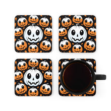 DistinctInk (Set of 4) Corkwood Coasters with Ghost Skeleton Cartoon PumpkinDesign for Halloween