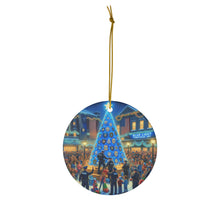 DistinctInk Hanging Ceramic Christmas Tree Ornament Charm with Gold String - Great Gift/Present - 2 3/4 inch Diameter - Blue Light Christmas Joy - Blue Lives Matter