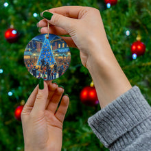 DistinctInk Hanging Ceramic Christmas Tree Ornament Charm with Gold String - Great Gift/Present - 2 3/4 inch Diameter - Blue Light Christmas Joy - Blue Lives Matter