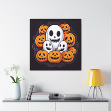DistinctInk Canvas Wall Art with Skele-Pumpkin Ghost Pattern for Halloween