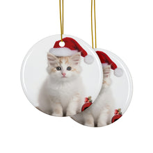 DistinctInk Hanging Ceramic Christmas Tree Ornament with Gold String - Great Gift/Present - 2 3/4 inch Diameter - Turkish Van Cat Design