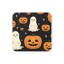 DistinctInk (Set of 4) Corkwood Coasters with Spooky Skeleton Pumpkin PatchDesign for Halloween