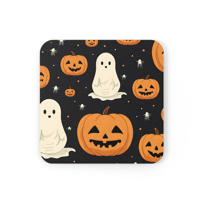 DistinctInk (Set of 4) Corkwood Coasters with Spooky Skeleton Pumpkin PatchDesign for Halloween