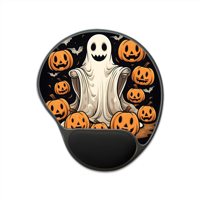 DistinctInk Mouse Pad with Wrist Rest  with Ghastly Skeletal Pumpkin Patch Design for Halloween