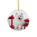 Hanging Ceramic Christmas Tree Ornament with Gold String - American Eskimo Dog Puppy Design
