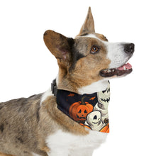 DistinctInk Adjustable Pet Banana Collar with Ghost Skeleton Pumpkin Pattern Design for Halloween